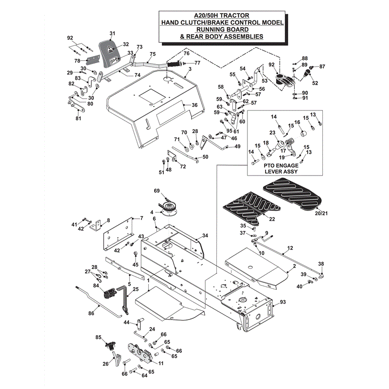 Countax A2050 Lawn Tractor 2004 (2004) Parts Diagram, A20/50H RUNNING BOARD & REAR BODY - HAND CLUTCH / BRAKE CONTROL