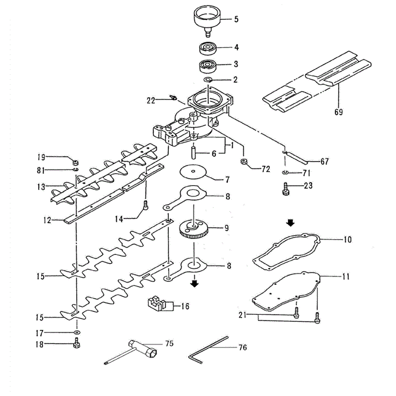 Tanaka THT-1800L-S (1629-H11) Parts Diagram, GEAR CASE/BLADE(430MM)