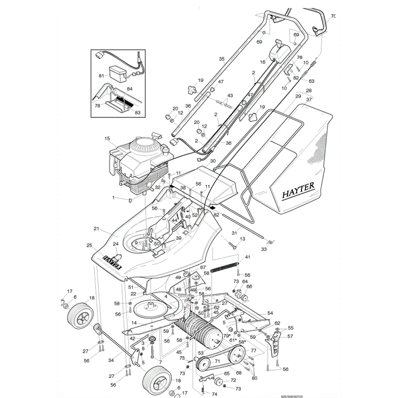 Hayter Harrier 41 (305) Lawnmower (305009701-305013900) Parts Diagram, Main Frame Assembly
