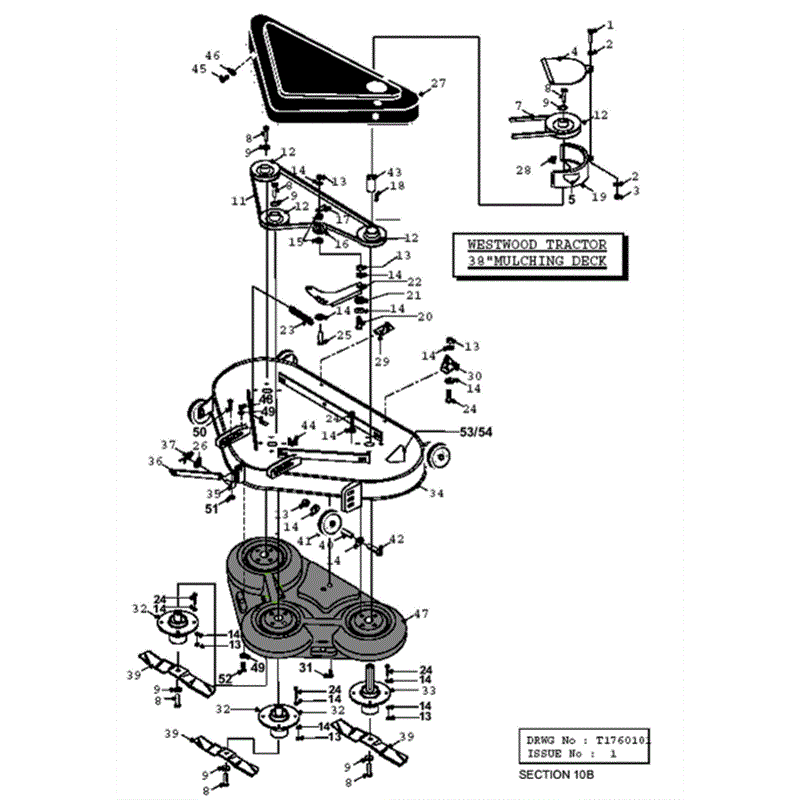 Westwood 2000 - 2001 S&T Series Lawn Tractors (2000-2001) Parts Diagram, 38 Mulching Deck