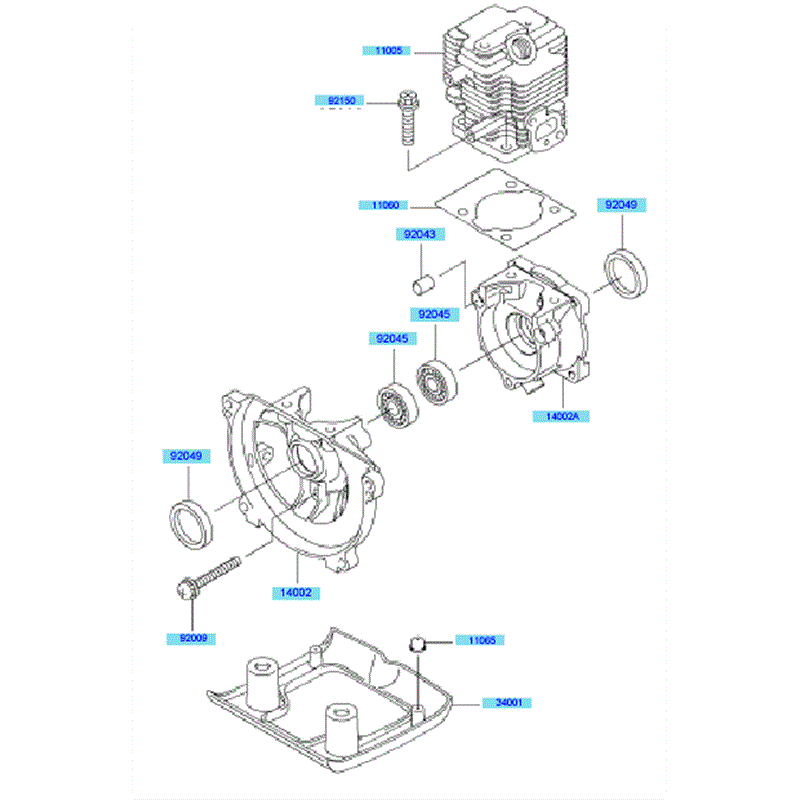 Kawasaki KBL23A (HA023G-AS51) Parts Diagram, Cylinder & Crankcase