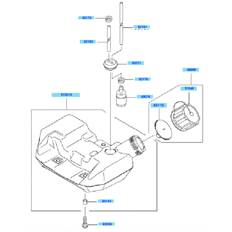 Kawasaki KBH34A (HA034G-BS50) Parts Diagram, Fuel Tank/ Fuel Valve