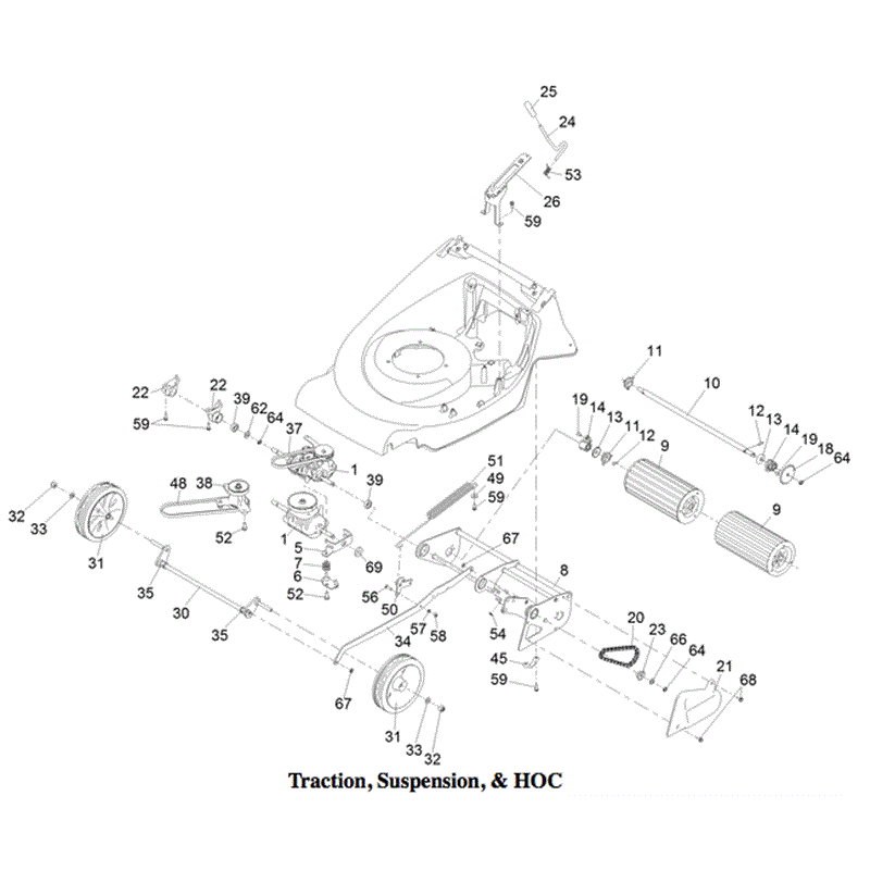 Hayter Harrier 56 (574A) Lawnmower (574A - 404000000 - 999999999) Parts Diagram, Traction, Suspension & HOC
