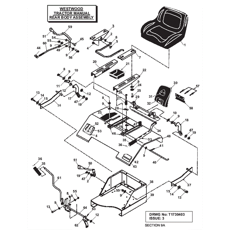 Westwood 2004 - 2005 S&T Series Lawn Tractors (2004-2005) Parts Diagram, Rear body assembly