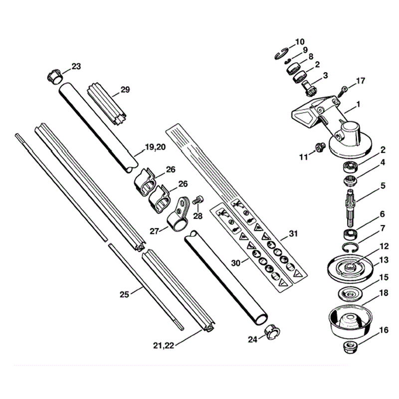 Stihl FS 200 Brushcutter (FS200) Parts Diagram, Gear head. Drive tube assembly