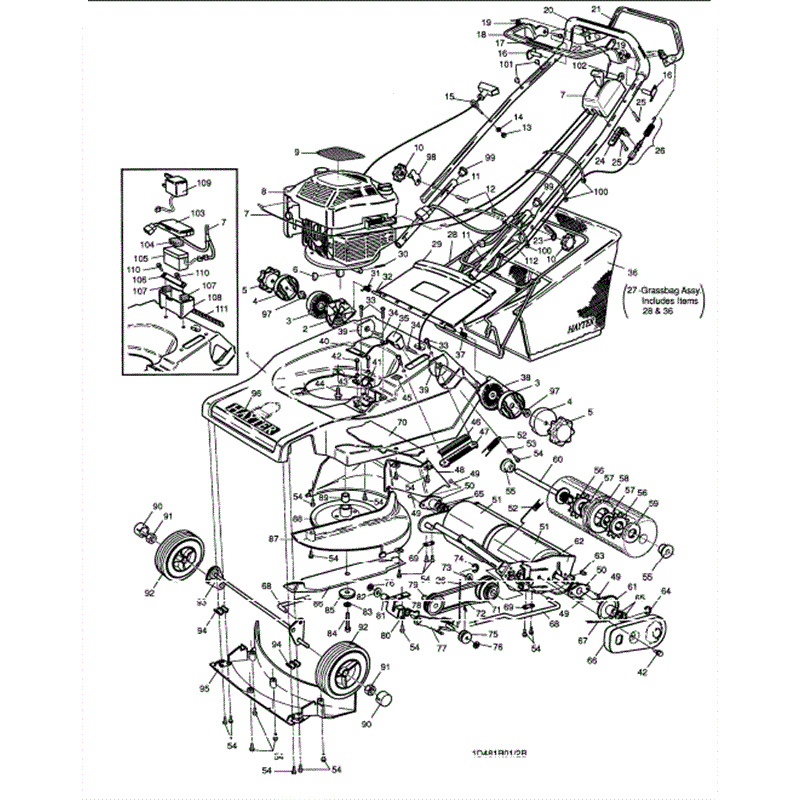 Hayter Harrier 48 (481) Lawnmower (481R001001-481R099999) Parts Diagram, Mainframe Assembly