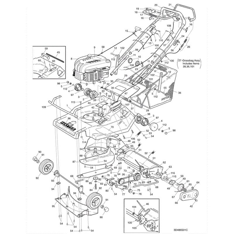 Hayter Harrier 48 (486) Lawnmower (486T001001-486T099999) Parts Diagram, Mainframe Assembly