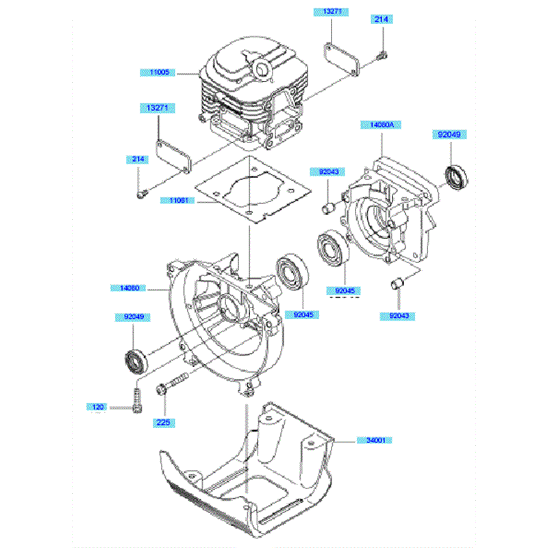 Kawasaki KBH45B (HA045D-AS50) Parts Diagram, Cylinder & Crankcase