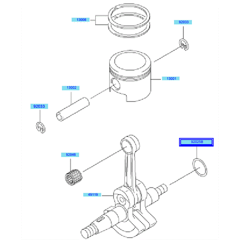 Kawasaki KBL48A (HA048F-BS51) Parts Diagram, Piston & Crankshaft