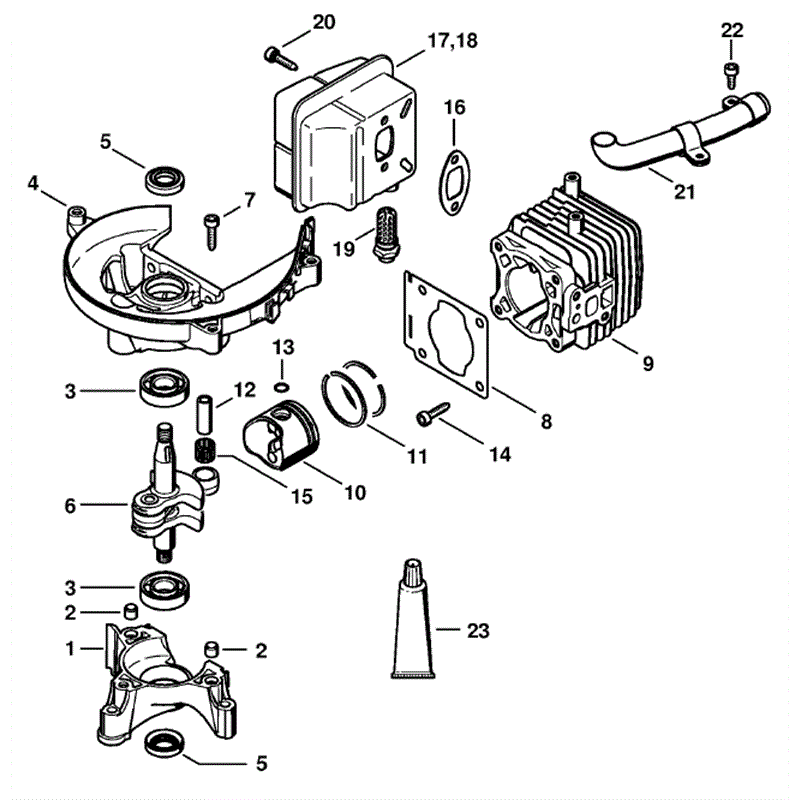 Stihl HS 81 R-Z Petrol Hedgetrimmer (HS81R-Z) Parts Diagram, Crankcase