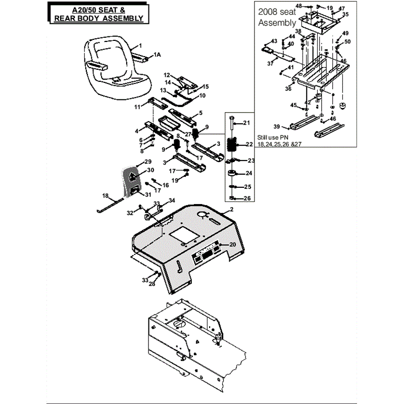 Countax A2050 - A2550 Lawn Tractor 2008 (2008) Parts Diagram, Seat & Rear Body assembly