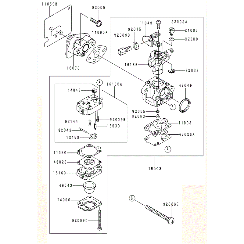 Kawasaki KBL34A (HA034F-AS51) Parts Diagram, CARBURET0R