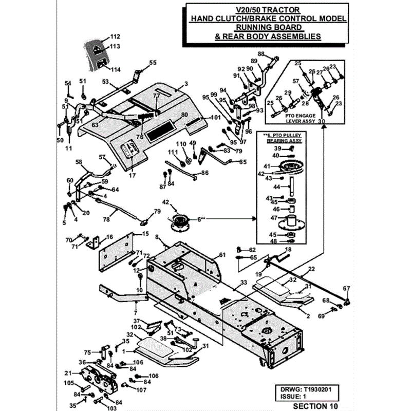 Westwood V20/50 Tractor 2002-2003 (2002-2003) Parts Diagram, HAND CONTROL MODEL RUNNING BOARD & REAR BODY ASSEMBLIES