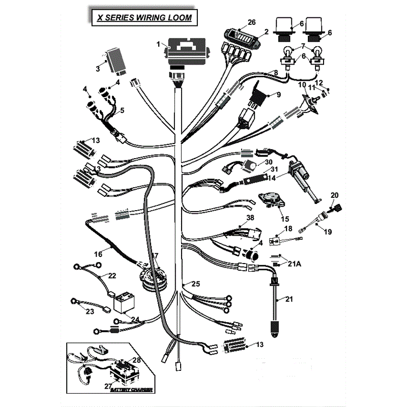 Countax X Series Rider 2008 (2008) Parts Diagram, 4WD Dial Height Wiring Loom