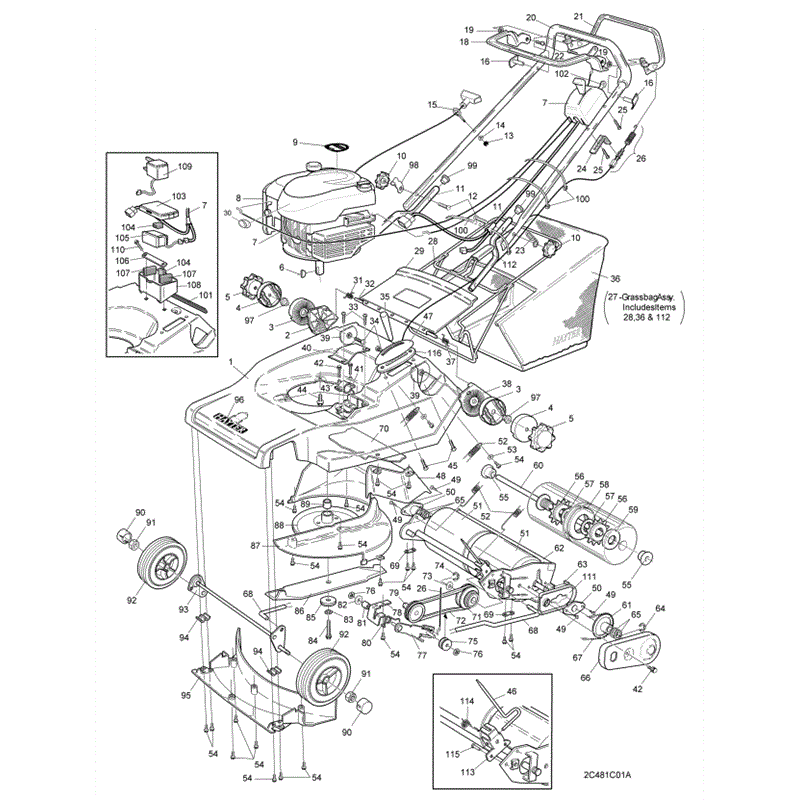 Hayter Harrier 48 (480) Lawnmower (480C001001-480C099999) Parts Diagram, Mainframe Assembly
