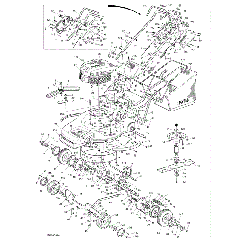 Hayter Ranger 396 (396C001001-396C099999) Parts Diagram, Page 1