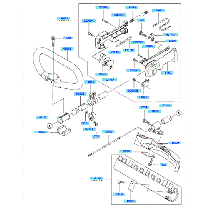 Kawasaki KBL27A (HA027F-AS51) Parts Diagram, Pipe/ Handle & Guard