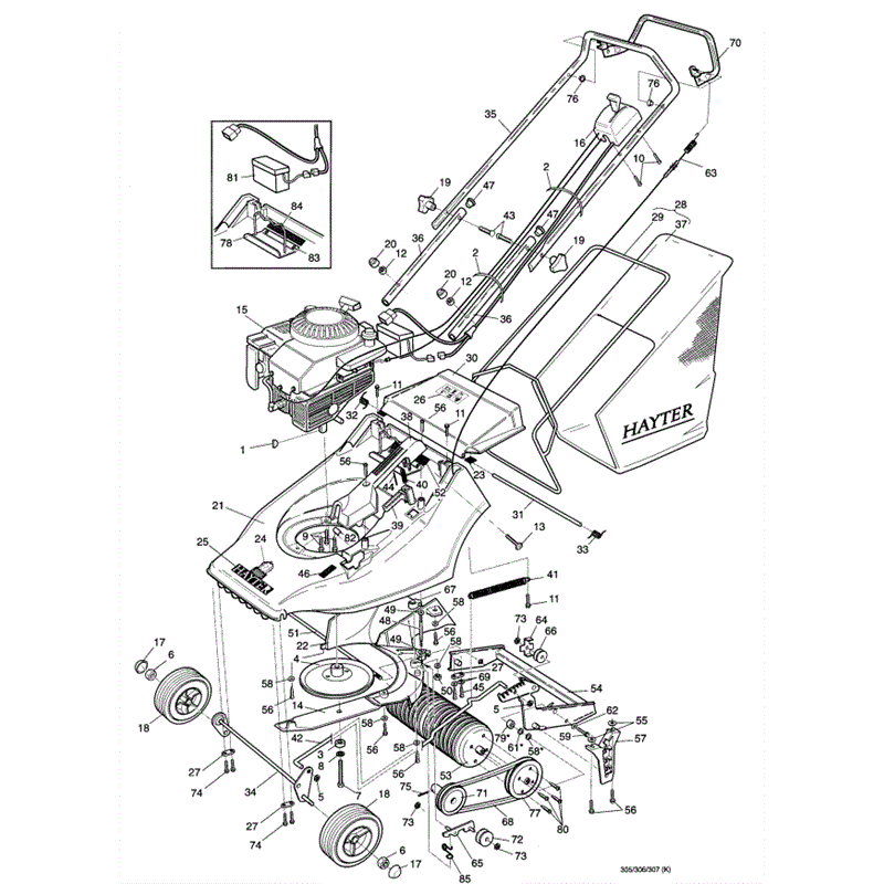 Hayter Harrier 41 (307) Lawnmower (307K007081-307K099999) Parts Diagram, Main Frame Assembly
