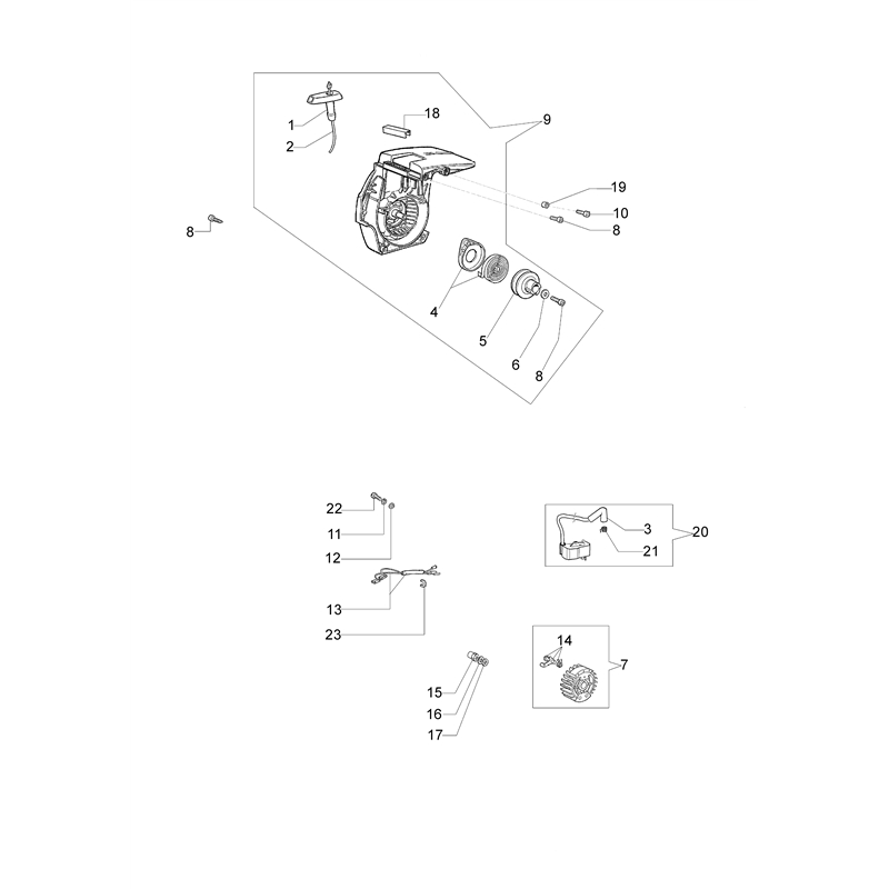 Oleo-Mac GS 940 (GS 940) Parts Diagram, Starter assy