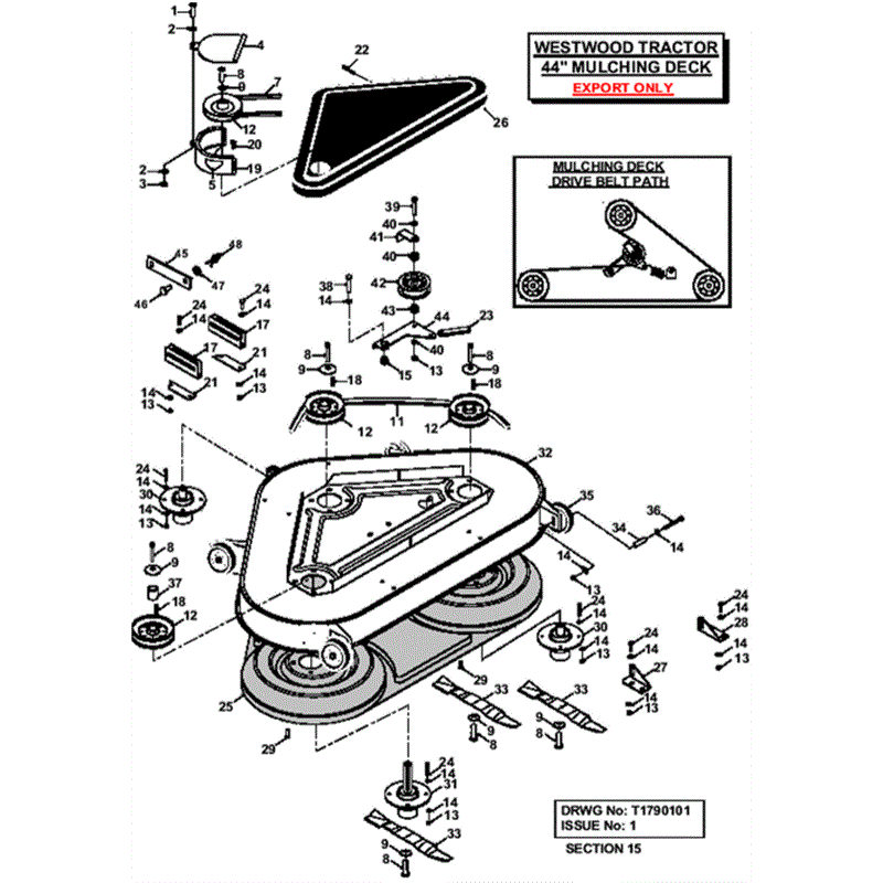 Westwood 2000 - 2001 S&T Series Lawn Tractors (2000-2001) Parts Diagram, 44 Mulch Deck