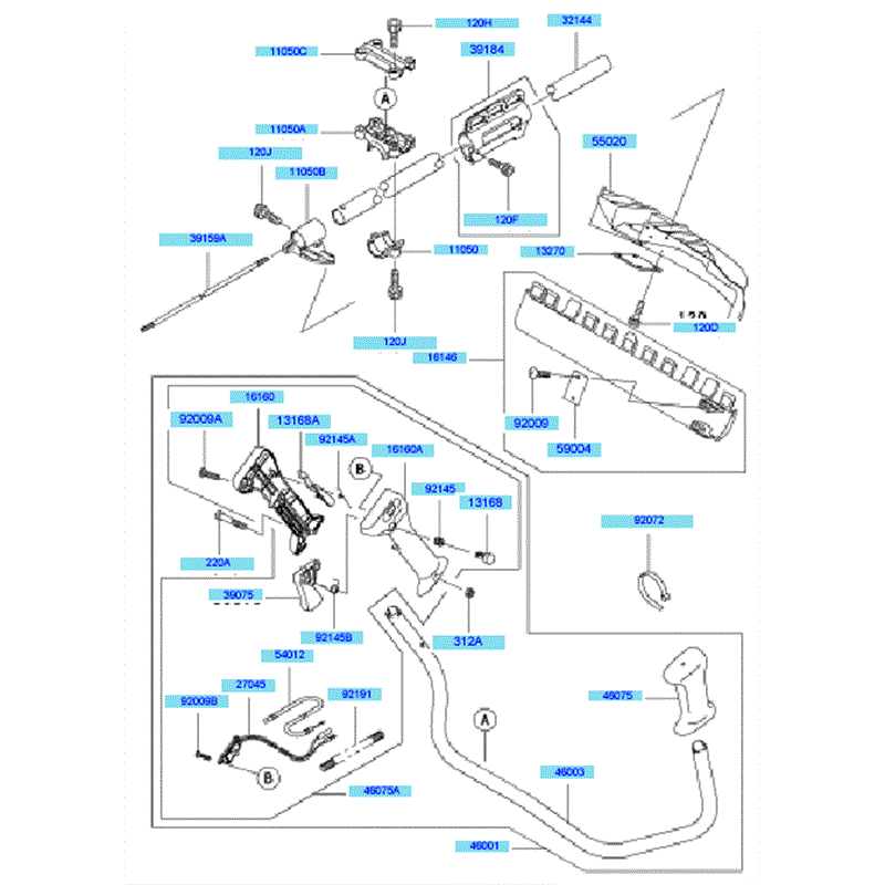 Kawasaki KBH34A (HA034F-BS50) Parts Diagram, Pipe/ Handle/ Guard