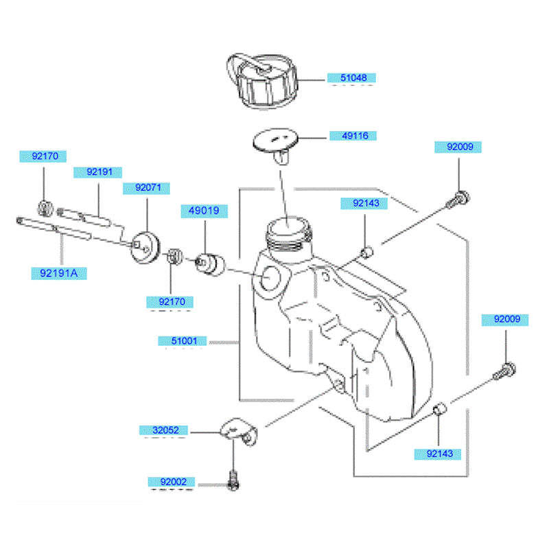 Kawasaki KHD600A (HB600B-BS50) Parts Diagram, Fuel Tank & Fuel Valve