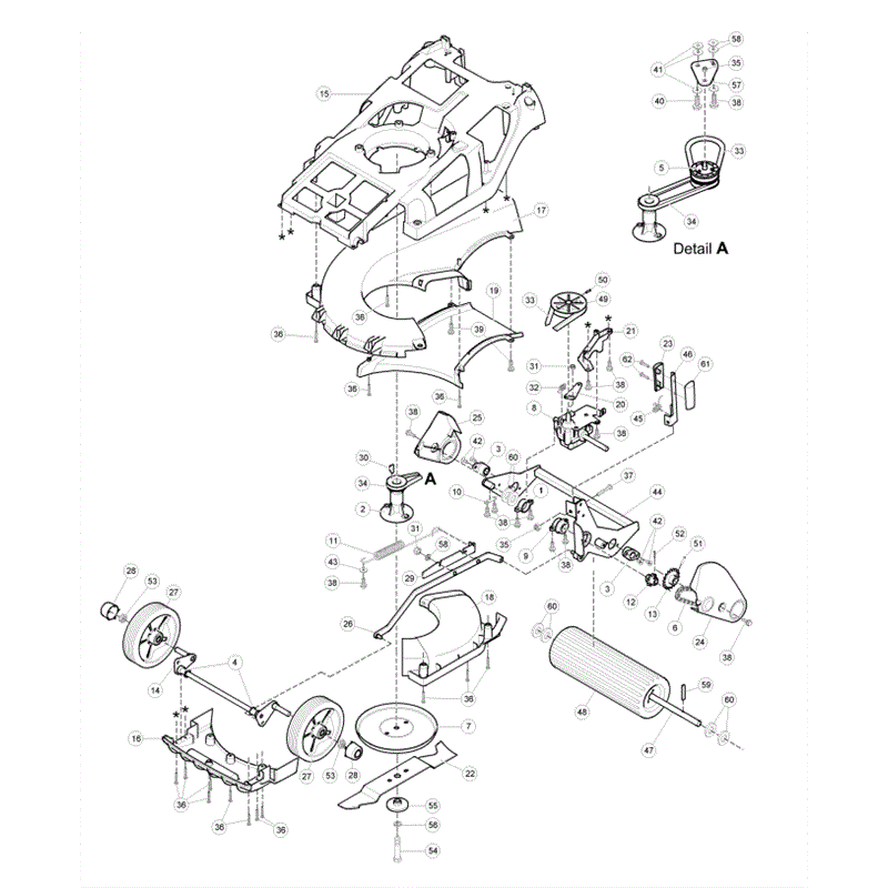 Hayter Spirit 41 Autodrive Rear Roller Lawnmower (619) (619D260000001-619E260999999) Parts Diagram, Lower Main Frame Assembly