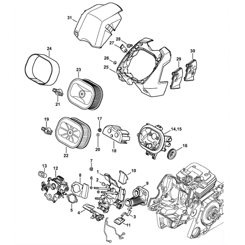 Stihl MS 441 Chainsaw (MS441 C-MZ) Parts Diagram, Carburetor bracket