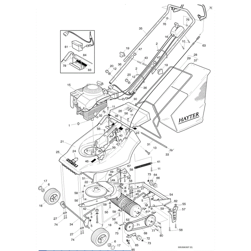 Hayter Harrier 41 (305) Lawnmower (305K017451-305K099999) Parts Diagram, Main Frame Assembly