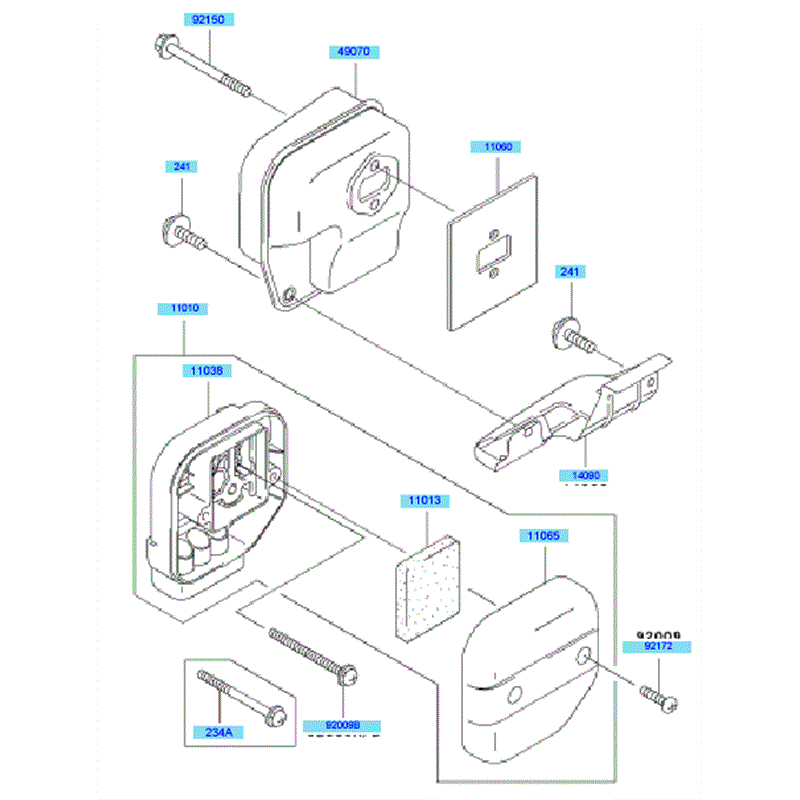 Kawasaki KBL48A (HA048F-BS51) Parts Diagram, Air Filter & Muffler