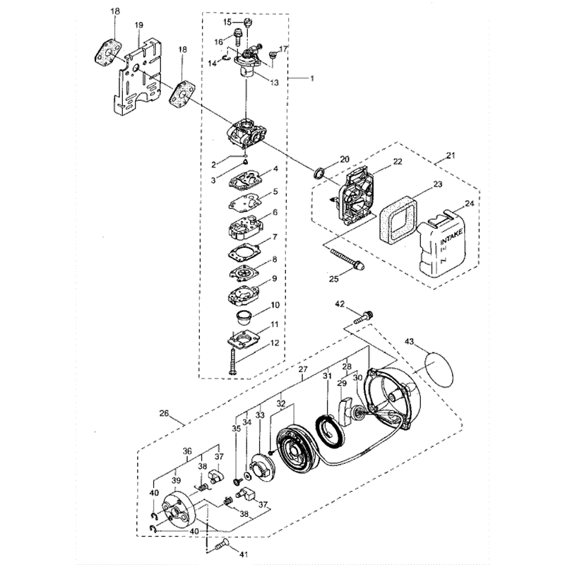 Hayter 471-HT230S Hedgetrimmer   (471E001001-471E099999) Parts Diagram, Carburetor- Recoil Starter