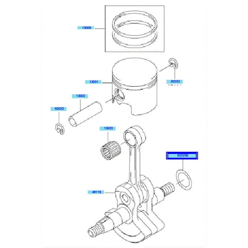 Kawasaki KBH34A (HA034G-BS50) Parts Diagram, Piston/ Crankshaft