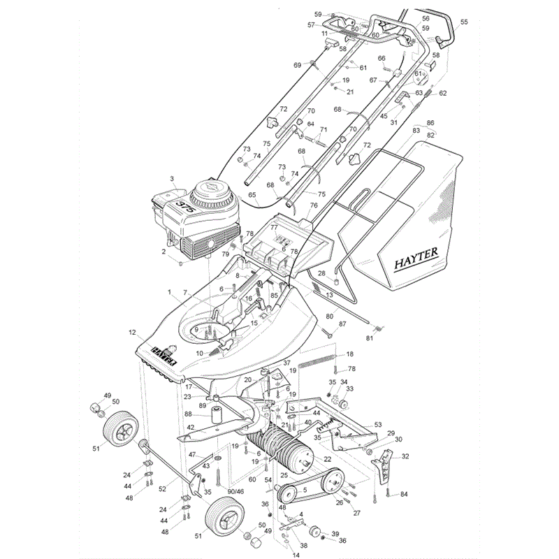 Hayter Hawk 312 Lawnmowers (312B001001-312B099999) Parts Diagram, Page 1