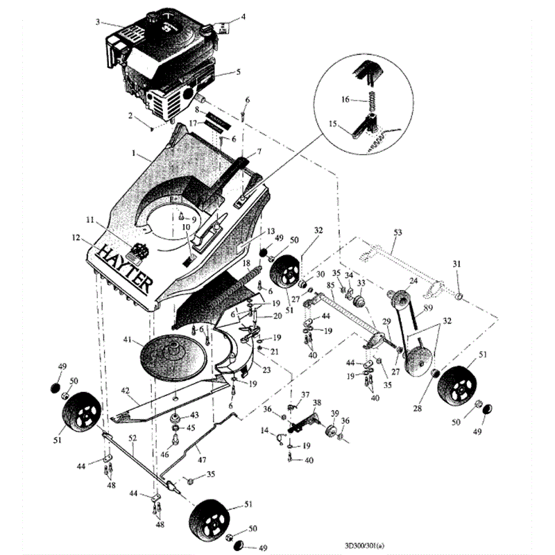 Hayter Hunter 41 (300T009957-300T099999) Parts Diagram, Mainframe Diagram