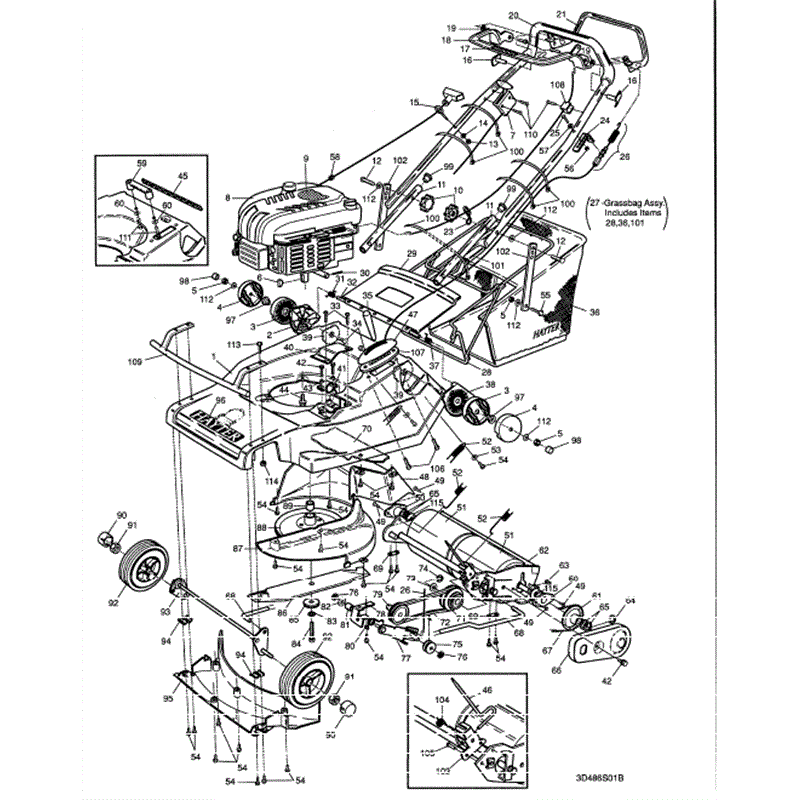 Hayter Harrier 48 (486) Lawnmower (486S001221-486S099999) Parts Diagram, Mainframe Assembly