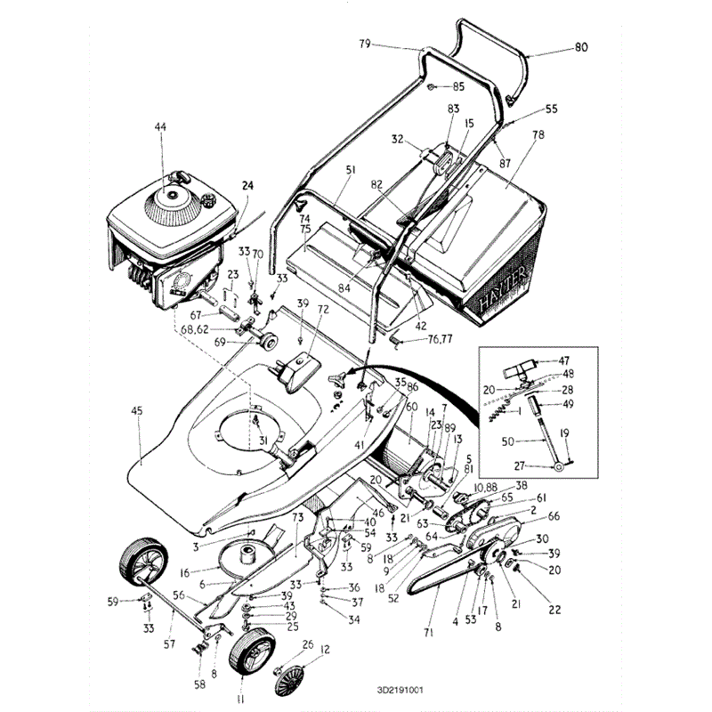 Hayter Harrier 48 (219) Lawnmower (219001001-219002950) Parts Diagram, Mainframe Assembly
