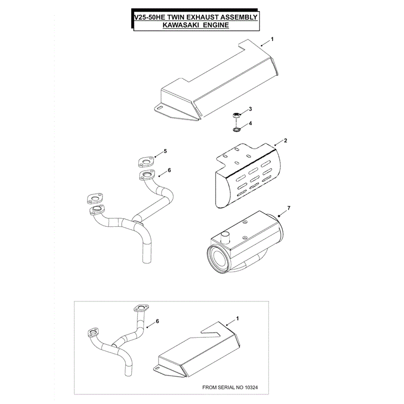 Westwood V25-50HE 2011 Tractor (2011) Parts Diagram, Twin Exhaust Assy Kawasaki
