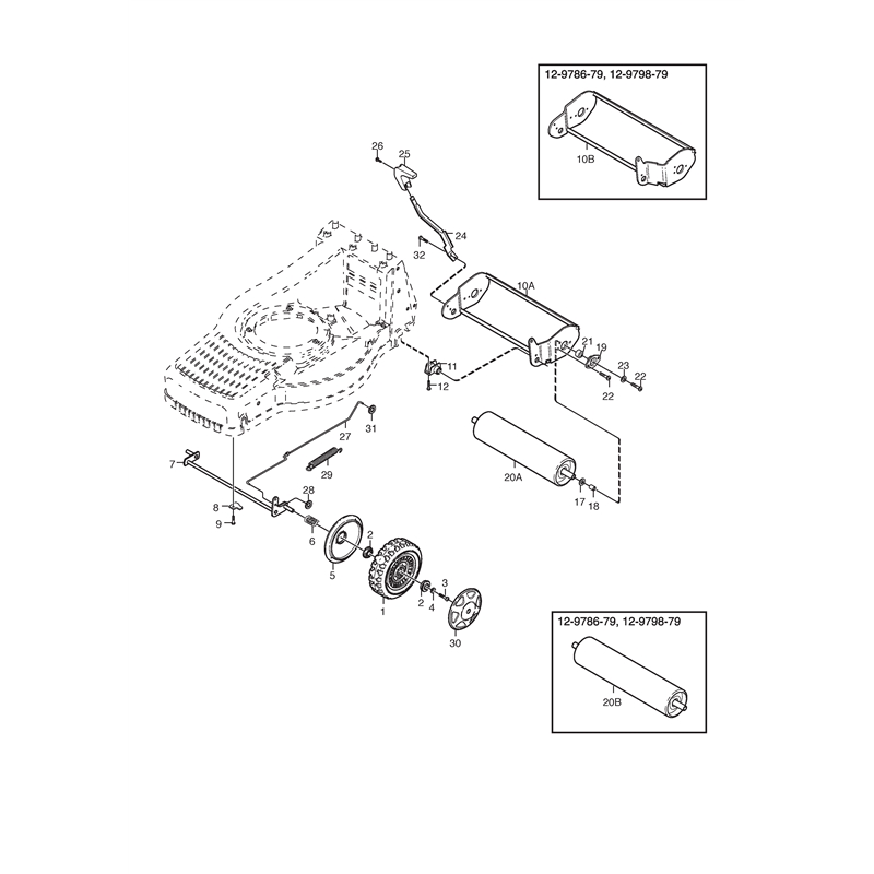 Mountfield 480RES Petrol Lawnmower (12-5798-81 [2004]) Parts Diagram, Wheel Suspension (Plastic Wheels)