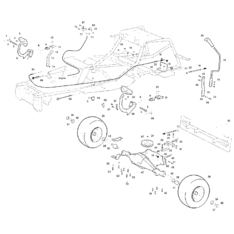 Hayter RS14/82 (14/32) (148A001001-148A001001) Parts Diagram, Rear Axle & Control Pedals