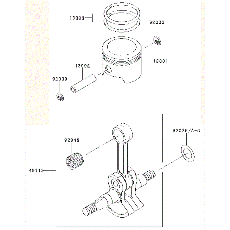 Kawasaki KRB400A (HA400A-BS50) Parts Diagram, PISTON/CRANKSHAFT