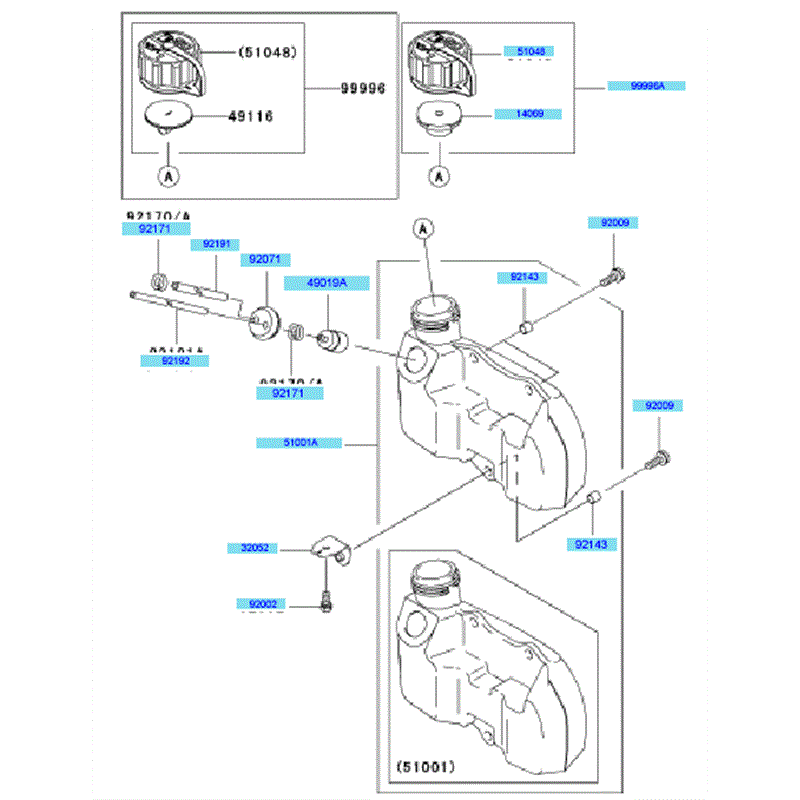 Kawasaki KHS750B (HB750B-BS51) Parts Diagram, Fuel Tank & Fuel Valve