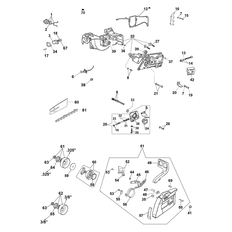 Oleo-Mac GS 630 (GS 630) Parts Diagram, Crankcase and chain brake