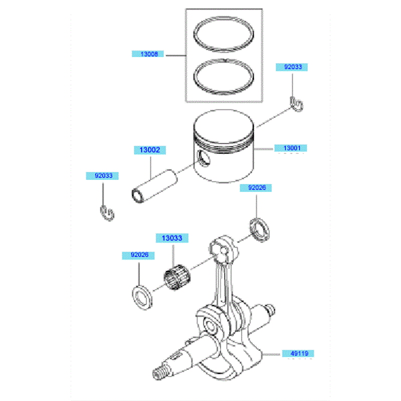 Kawasaki KBH45A  (HA045B-BS50) Parts Diagram, Piston & Crankshaft