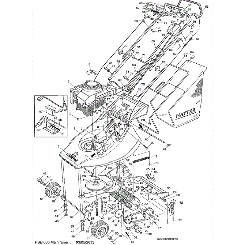 Hayter Harrier 41 (306) Lawnmower (306R001001-306R099999) Parts Diagram, PSEI658 Mainframe