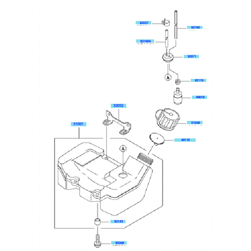 Kawasaki KBH48A  (HA048F-BS50) Parts Diagram, Fuel Tank & Fuel Valve