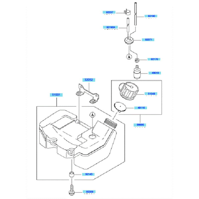 Kawasaki KBH43A (HA043G-BS50) Parts Diagram, Fuel Tank & Fuel Valve
