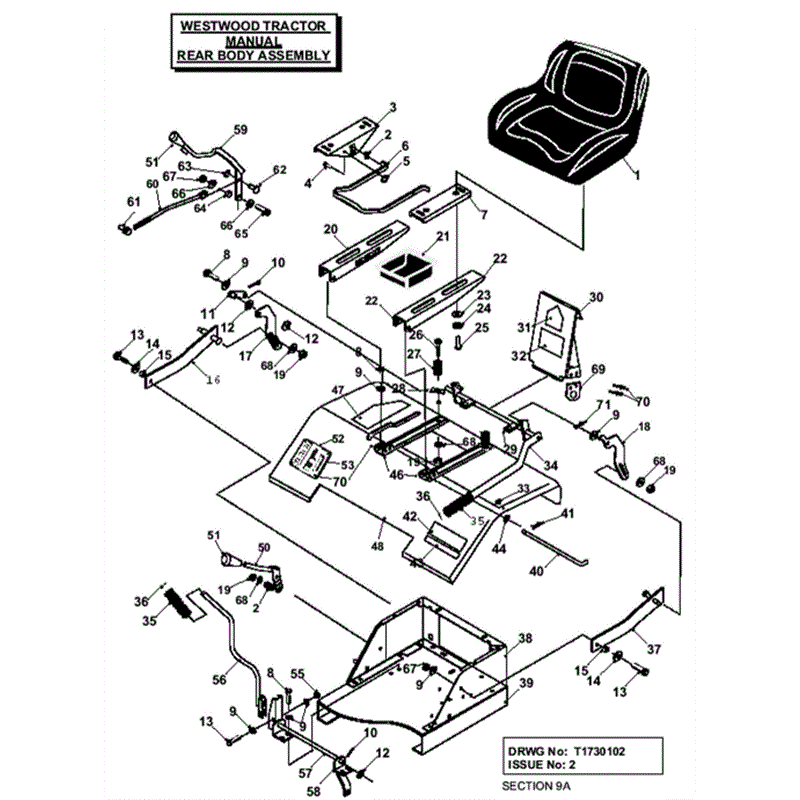 Westwood 2000 - 2001 S&T Series Lawn Tractors (2000-2001) Parts Diagram, Manual Rear Body Assembly