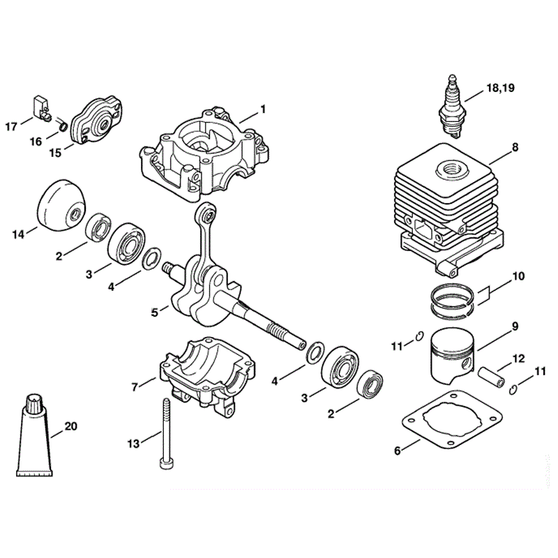 Stihl MM 55 Multi Tool Engine (MM 55) Parts Diagram, Crankcase