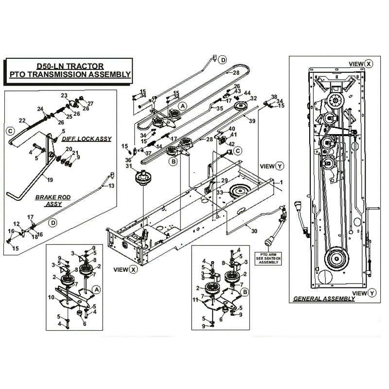 Countax D50LN Lawn Tractor 2007 (2007) Parts Diagram, PTO Transmission Assembly