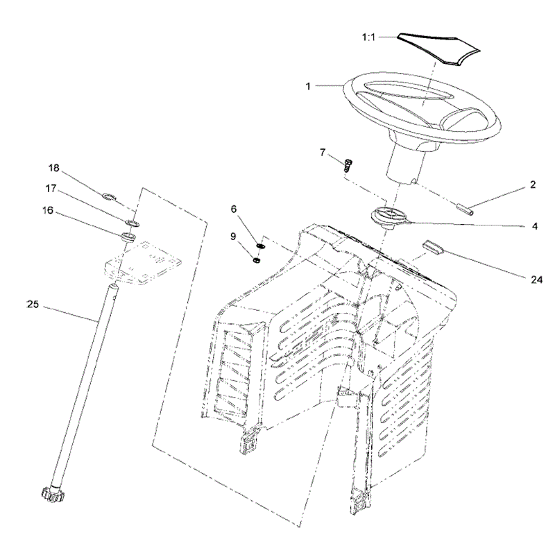 Hayter 17.5/38 Side Discharge (135E280000001 onwards) Parts Diagram, Fixed Steering Assembly